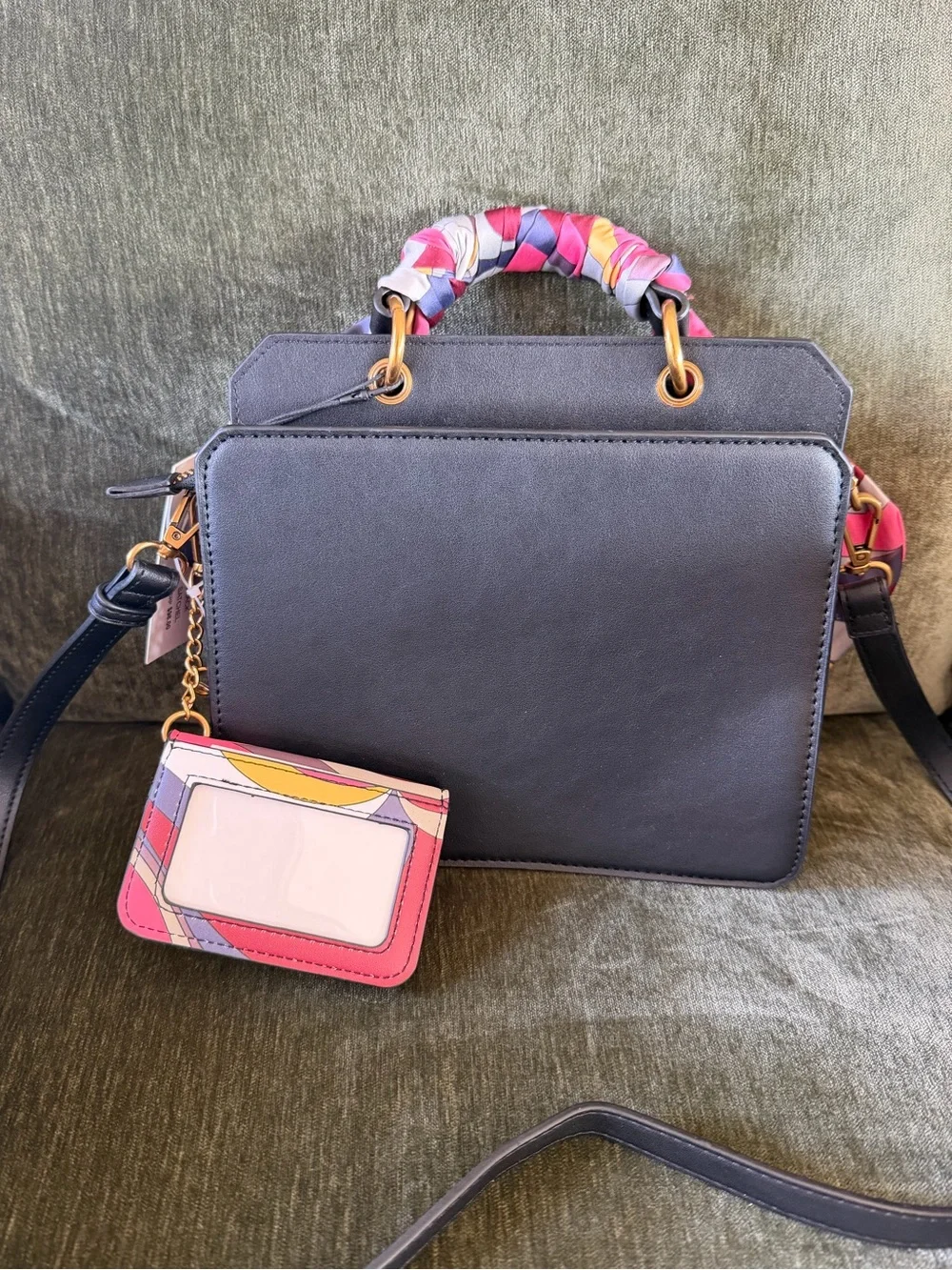 Steve Madden Black Satchel with Pink & Purple Scarf Accent